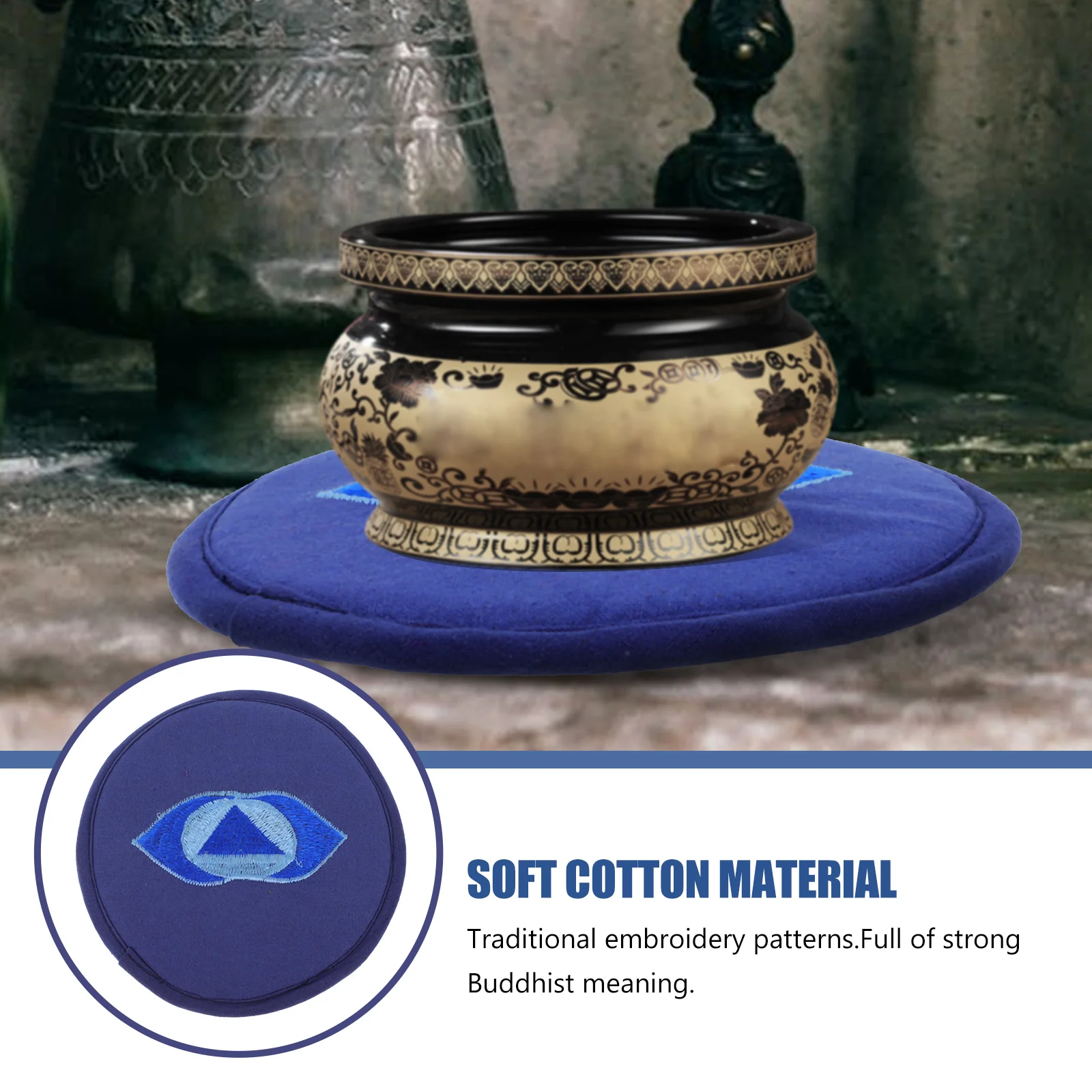 

Buddha Sound Bowl Cushion Embroidery Craft Singing Cushions Round Cotton Pad Pillar
