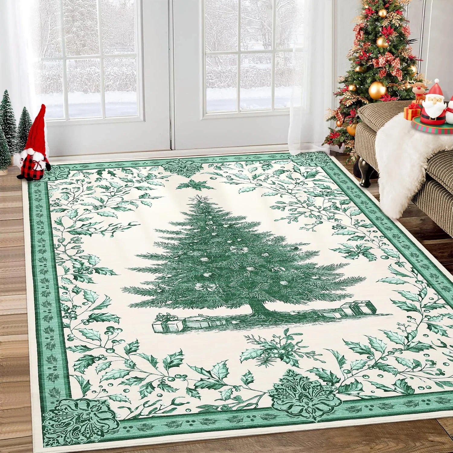 Vintage Deep Blue Floral Vine Area Rug for Living Room Soft Carpet with Colorful Blossoms Non Slip Floor Mat Decor