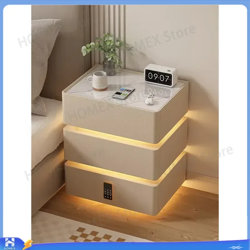 French Floating Nightstand Luxury Modern Bedside Table with 3 Drawers Smart Storage End Table High End Home Bedroom Furniture