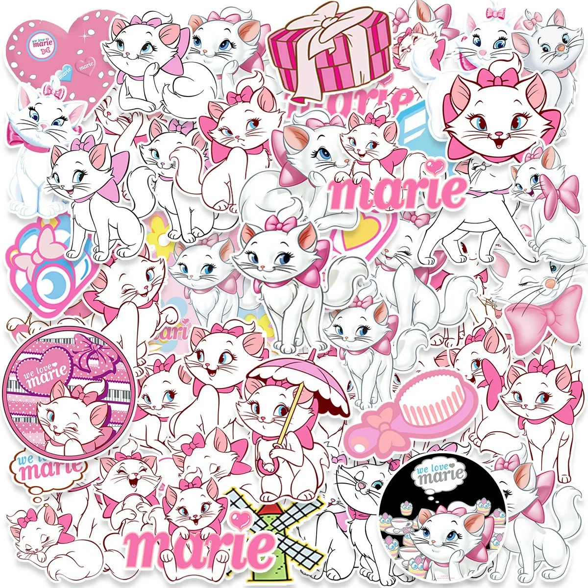 

50Pcs Cartoon Mary Cat Nail Sticker Cute Decals DIY Skateboard Phone Laptop Bike Graffiti Sticker Toys
