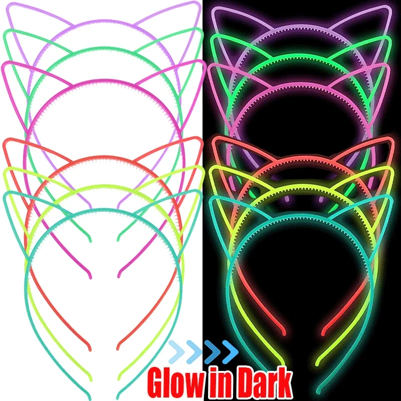 

Luminous Cat Ear Headband Fluorescent Hair Band Glow In The Dark for Kids Girls Birthday Halloween Party Decoration Supplies