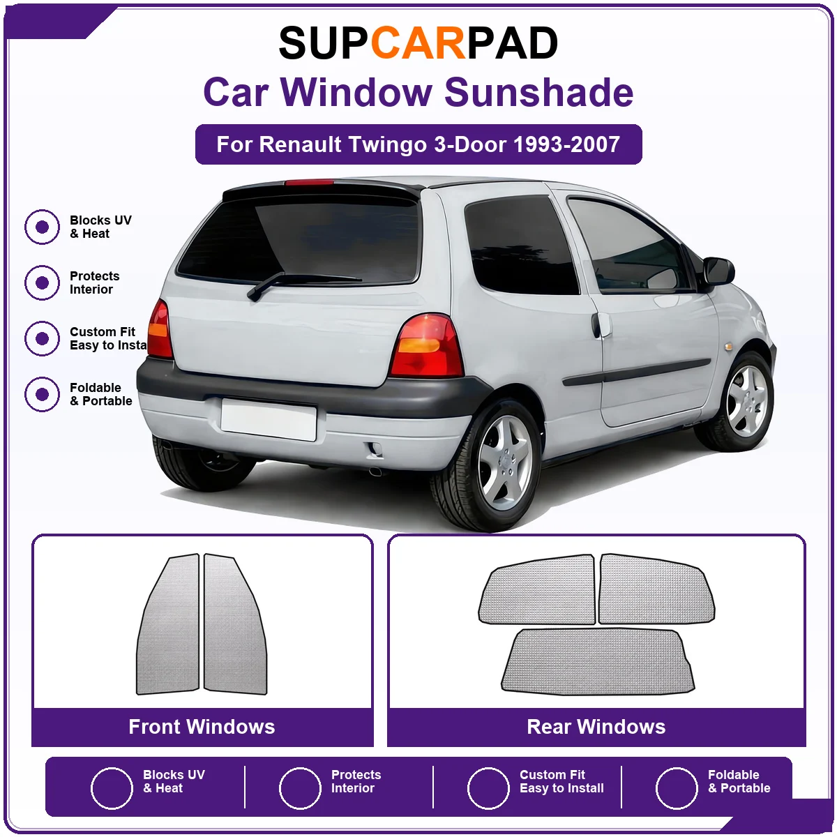 For Renault Twingo 3-Door 1993-2007 Pre‑Cut Auto Window Sunshade Anti‑UV Car Sun Visor Protector