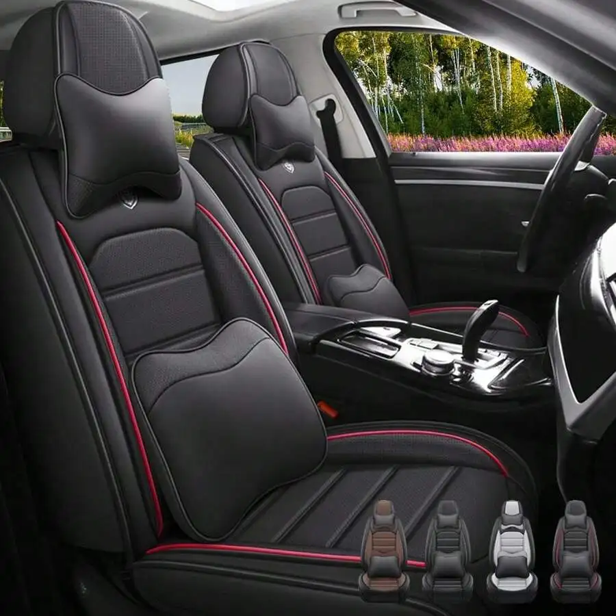 Luxury Car Seat Covers Full Set Front Rear Faux Leather Waterproof Breathable Airbag Compatible