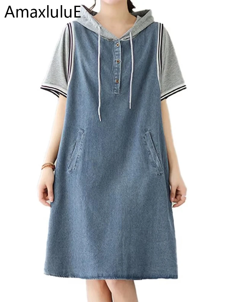 Amax luluE 2025 letnie długie ubrania moda damska luźna elegancka Denim Mini sukienki damskie luksusowe Vintage Casual Classic Vestidos