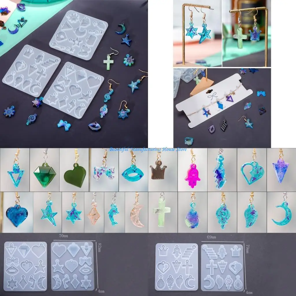 E56A Jewelry Silicone Molds Silicone Flower Moon for Key Earring Pendant DIY Casting Mould Jewelry Epoxy Mold for Handmade To