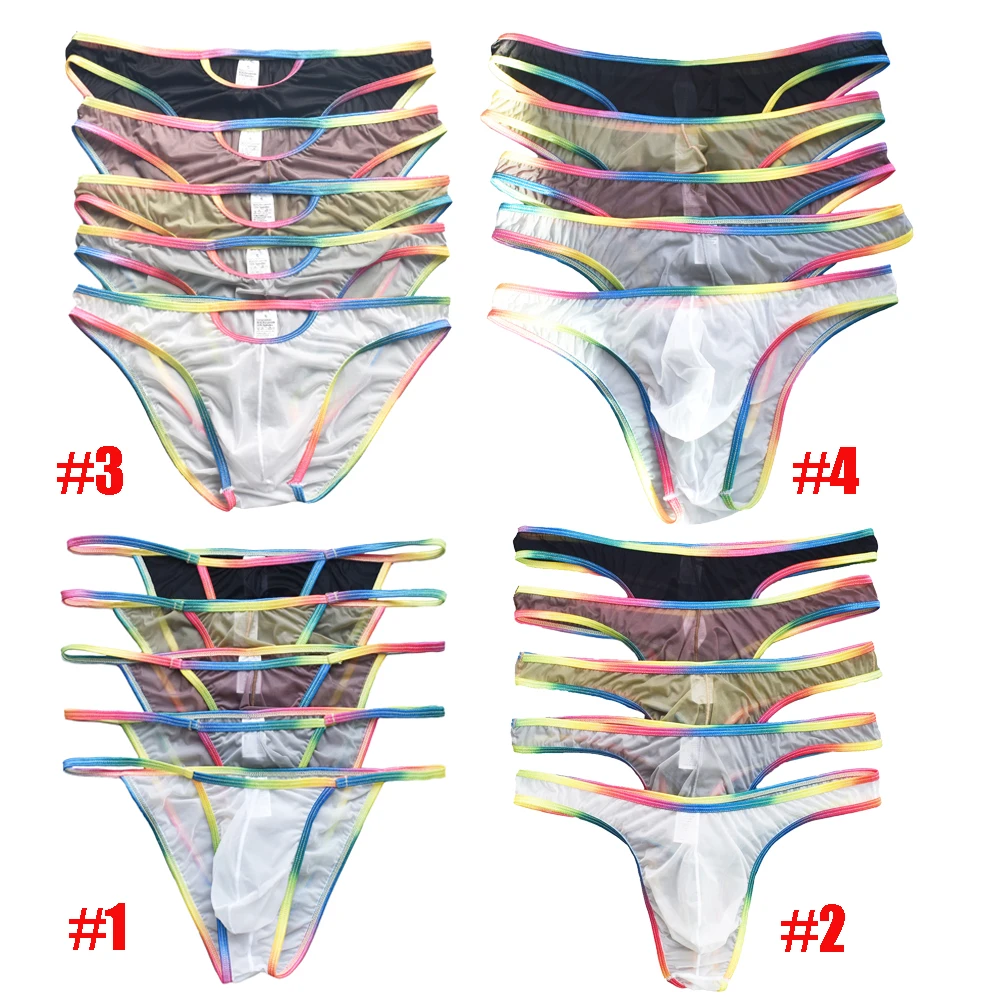 5PCS/Lot Mens Underwear Sexy Super Thin Ice Silk Comfortable Briefs Low Rise Male Panties Breathable Bikini Thongs Underpants