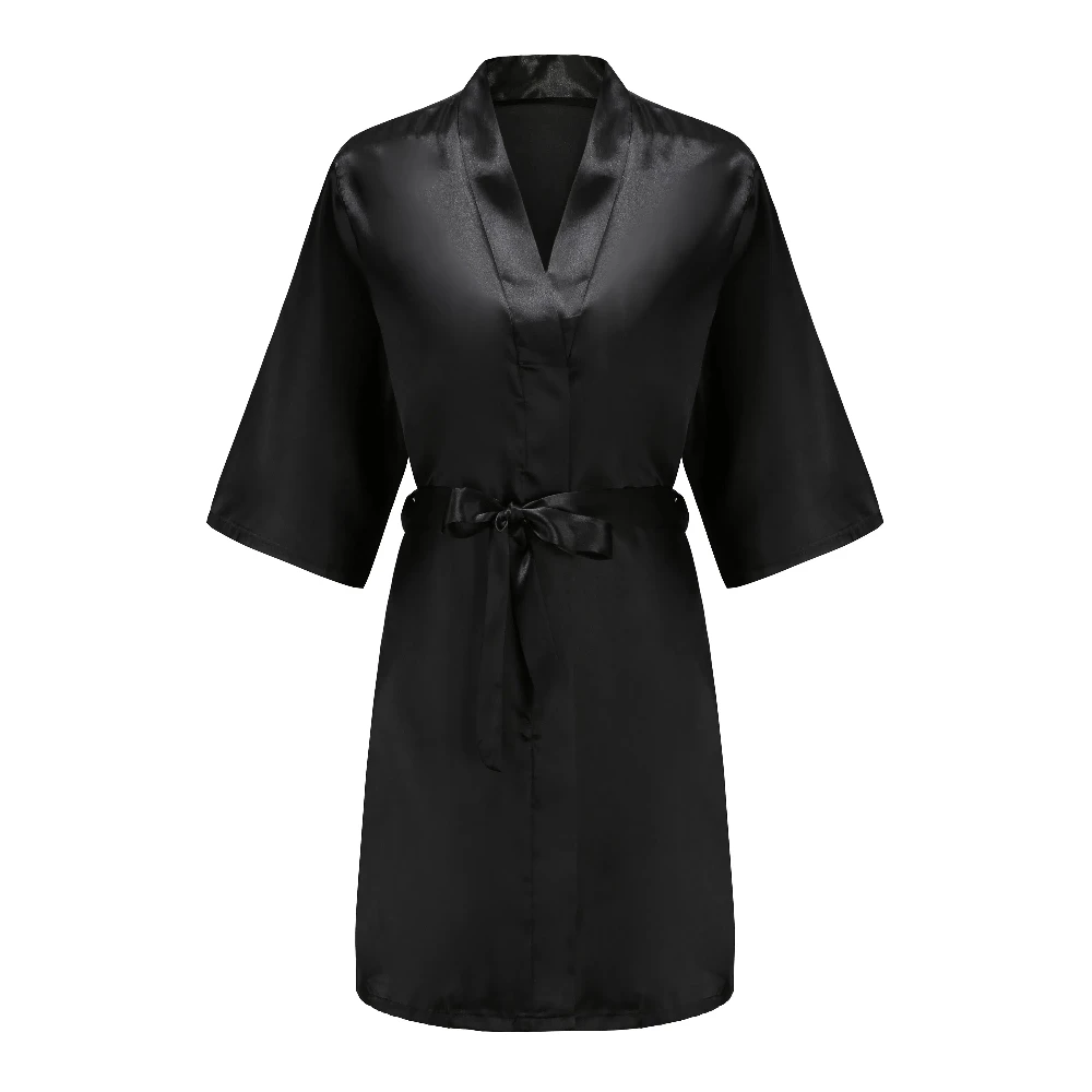 Black Women Silky Satin Robe Wedding Bridal Party Bride Bridesmaid Robes Kimono Loungewear Dressing Gowns image 6