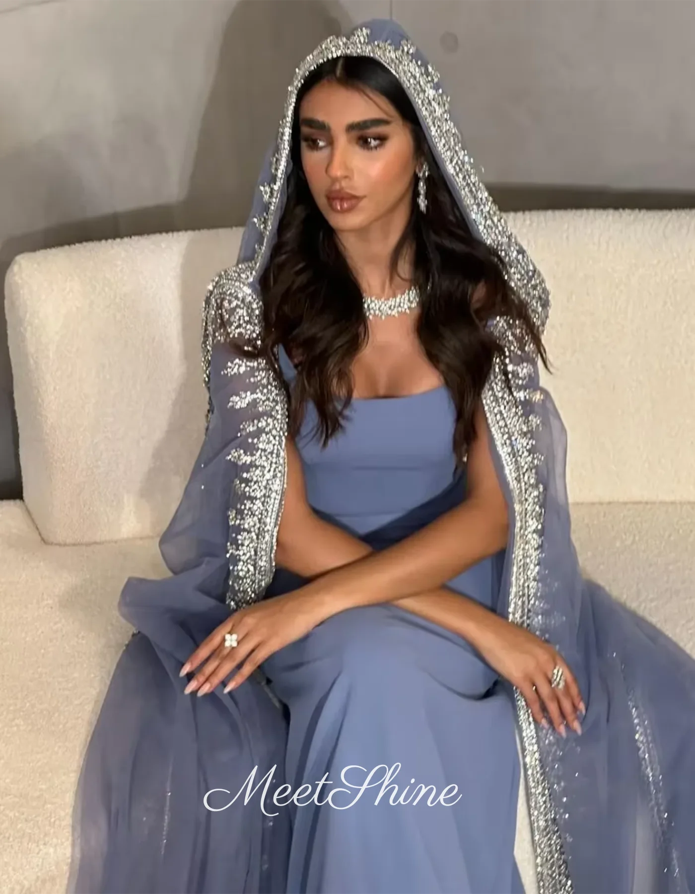 Vestidos De Noche elegantes con cuentas azules y cristales, Vestidos formales De graduación De Arabia Saudita, vestido De fiesta De boda, Vestidos De Gala personalizados