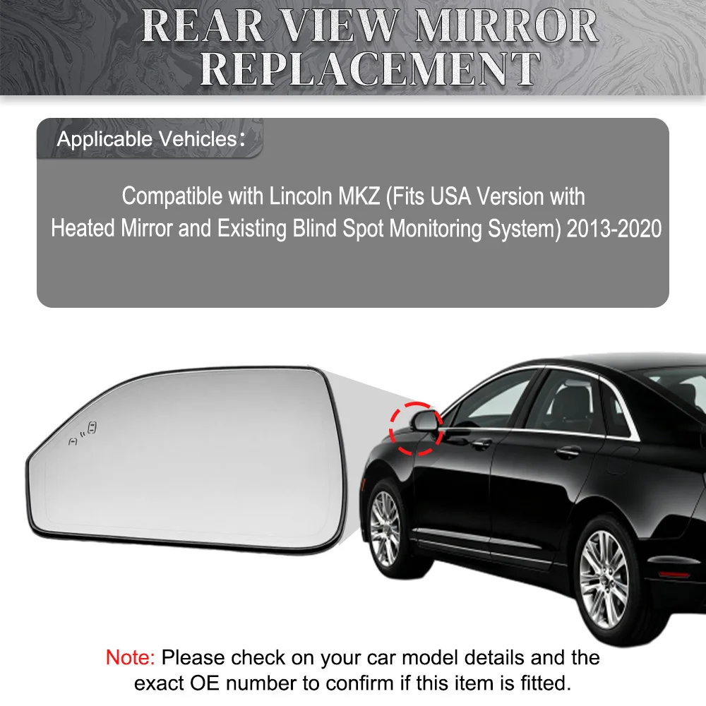 For Lincoln MKZ 2013-2020  US Version Car Left /Right Heated Side Rearview Mirror Glass with Blind Spot DP5Z17K707F, DP5Z17K707B