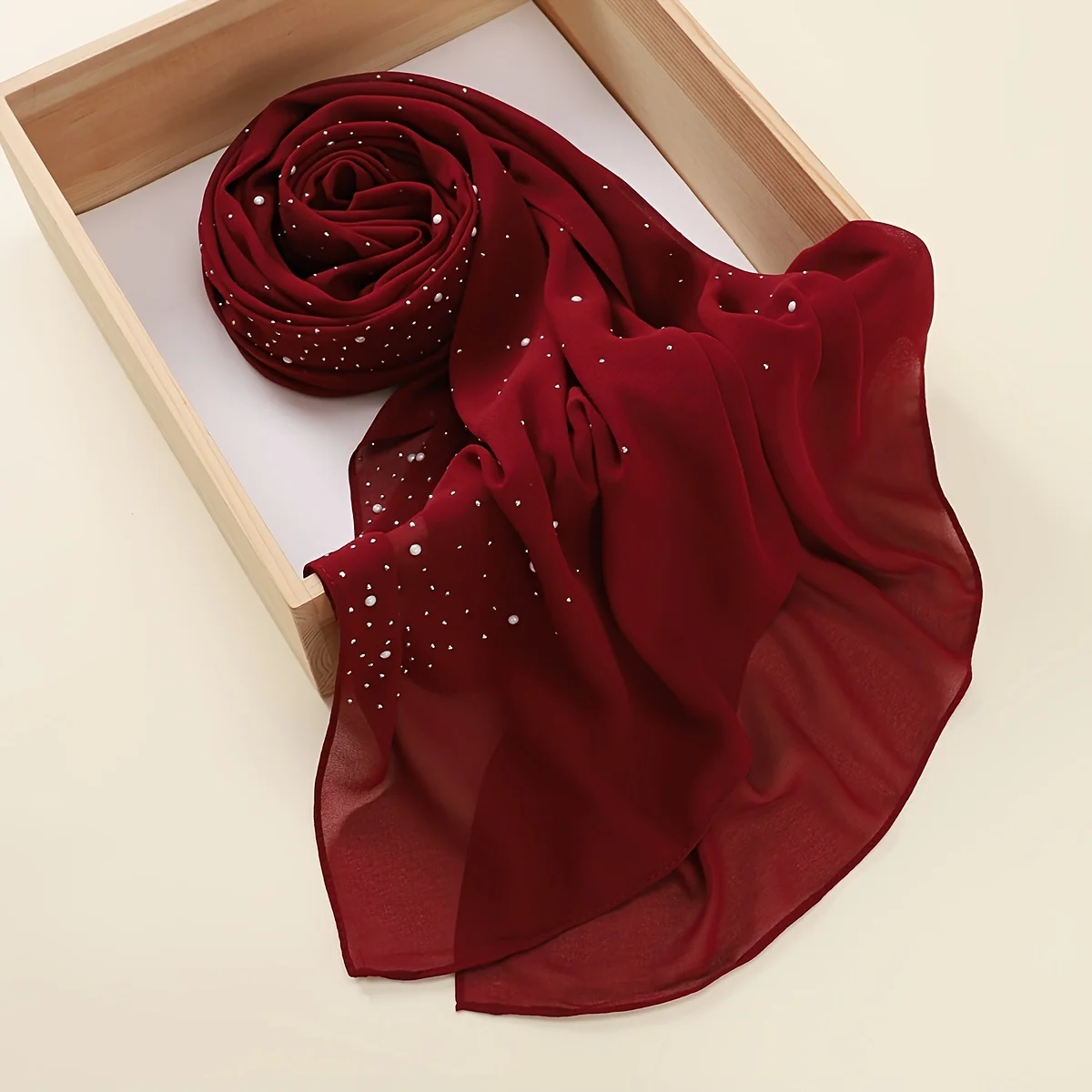 1pc Solid Color Chiffon Scarf With Faux Diamond Decor Thin Breathable Hijab Elegant Style Windproof Sunscreen Shawl