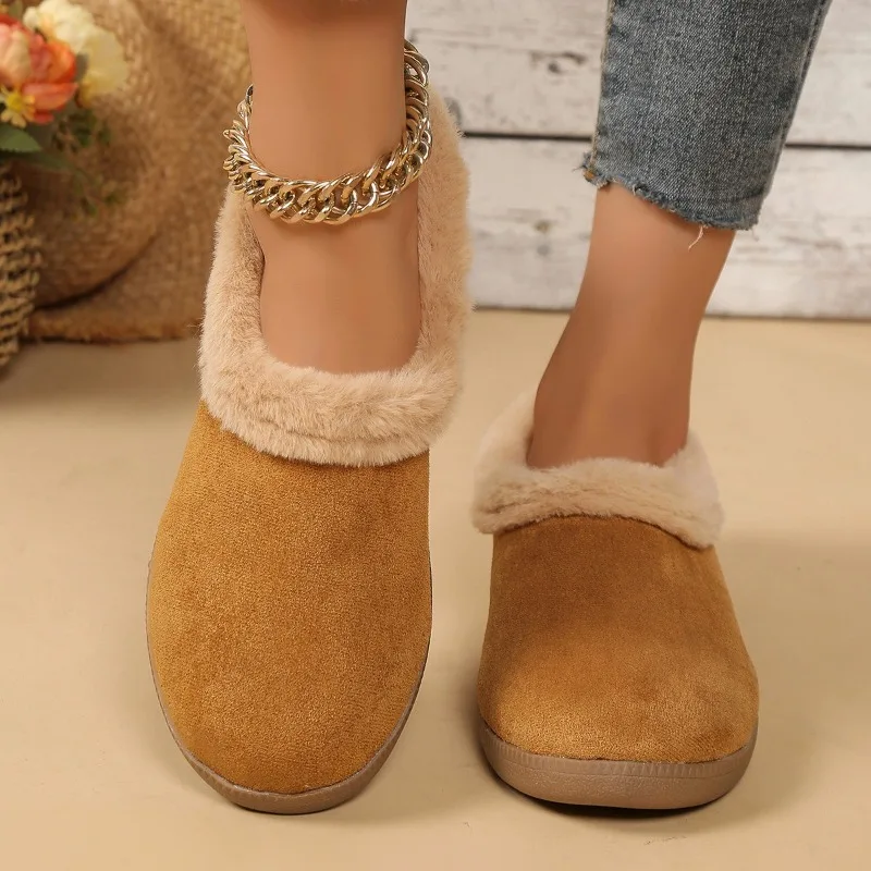 Snow Boots for Women 2024 Winter New Korean Version Short Tube, One Foot Kick, Lazy, Large-sized, Fuzzy Mouth, Warm Cotton Shoes