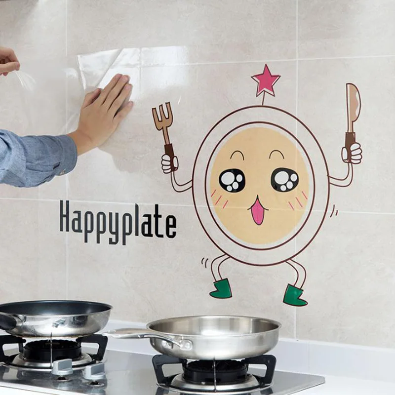 Cartoon Anti-oil Antifouling Kitchen PET Wall Stickers Cabinet Stove Kitchen Decoration Mural Transparent Self-adhesive Decals
