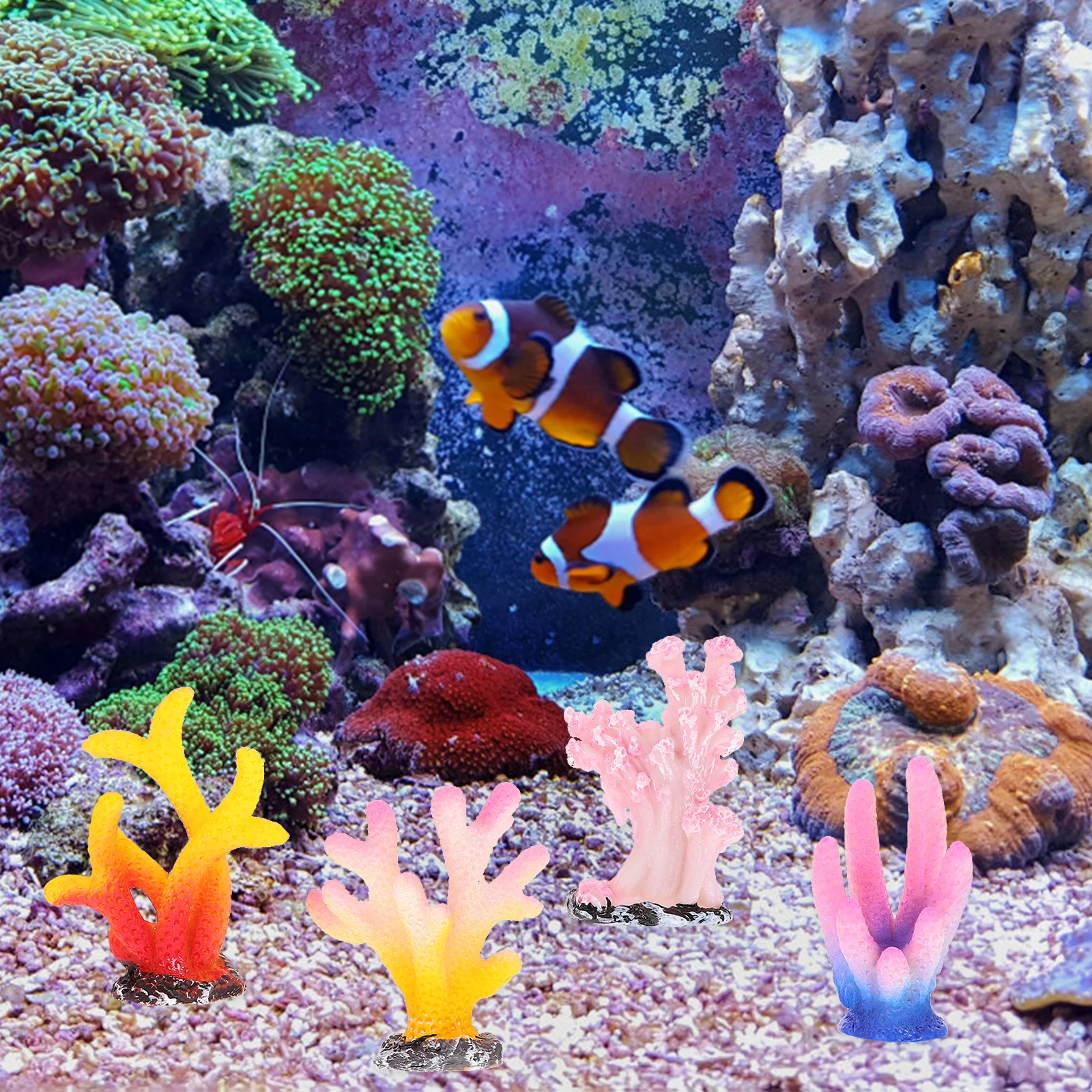 

8pcs Coral Ornaments Aquarium Decorations Fish Tank Landscape Resin Material Vivid Colors Easy Care Turtle Accessories