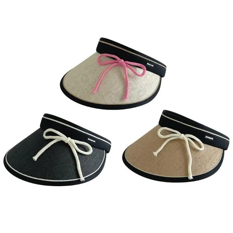 

39BB Straw Hat Bow Baseball Hat Empty Top for Exercise Soccer Yoga Running Sports