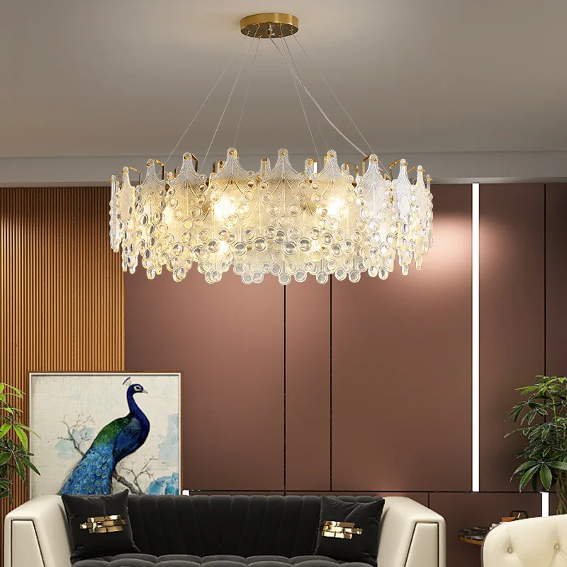 

Post modern creative light luxury living room chandelier bedroom Hotel Villa transparent maple leaf Glass Chandelier Lamp