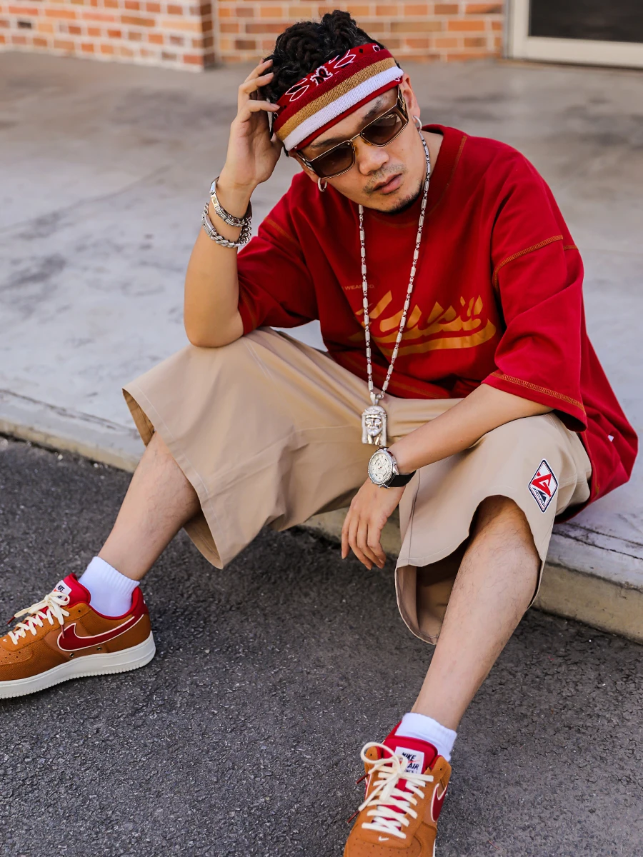ACUSA JEANS Short Sleeve T-Shirt Pure Cotton Printed Casual Small Collar Summer Breathable Sweat Absorbent Unisex Hip Hop Style