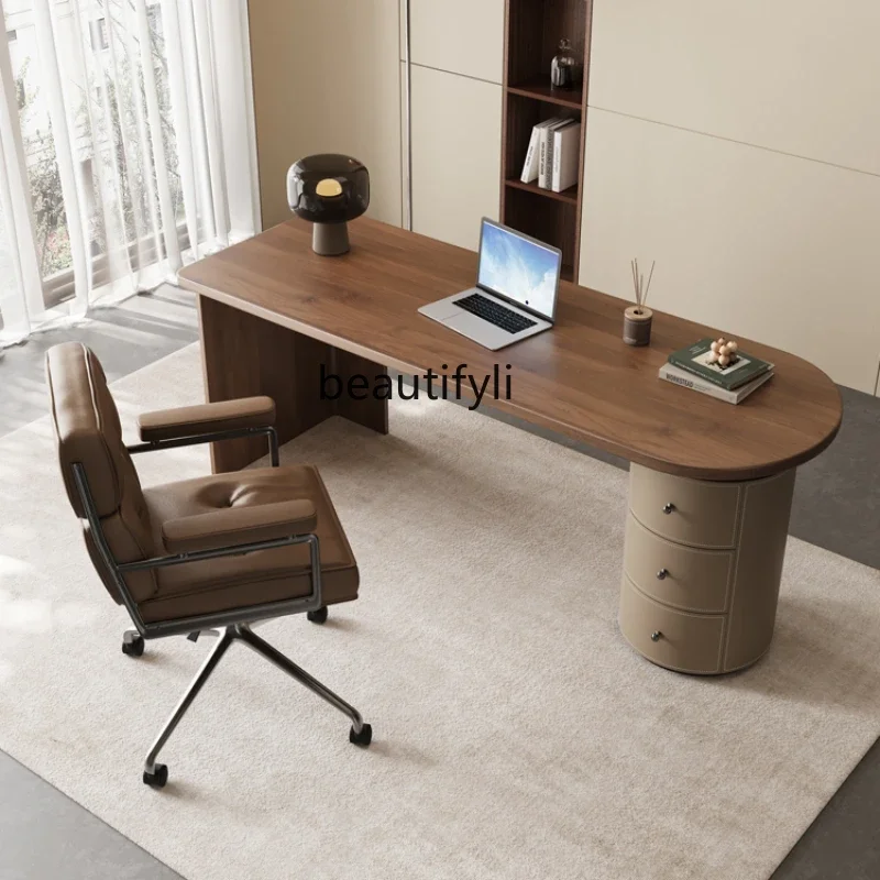 Desk Minimalist Retro Style Study Italian Modern Writing Desk High-Grade Solid Wood Office Computer Desk