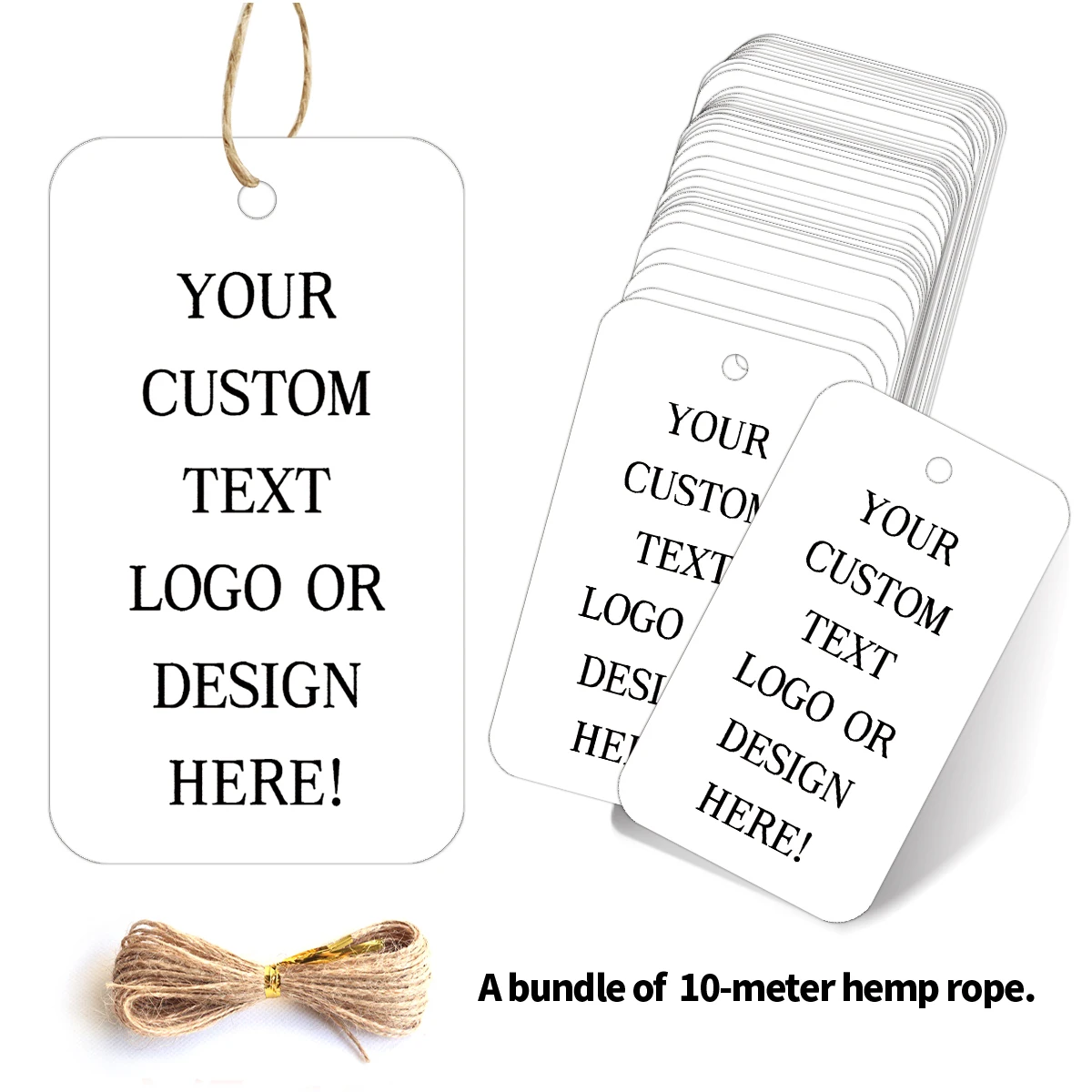 50pcs Custom Image Design Tags Labels With Hemp Rope,For Business Brand Logo Design,Gifts Hanging Personalized Tags Party Decor