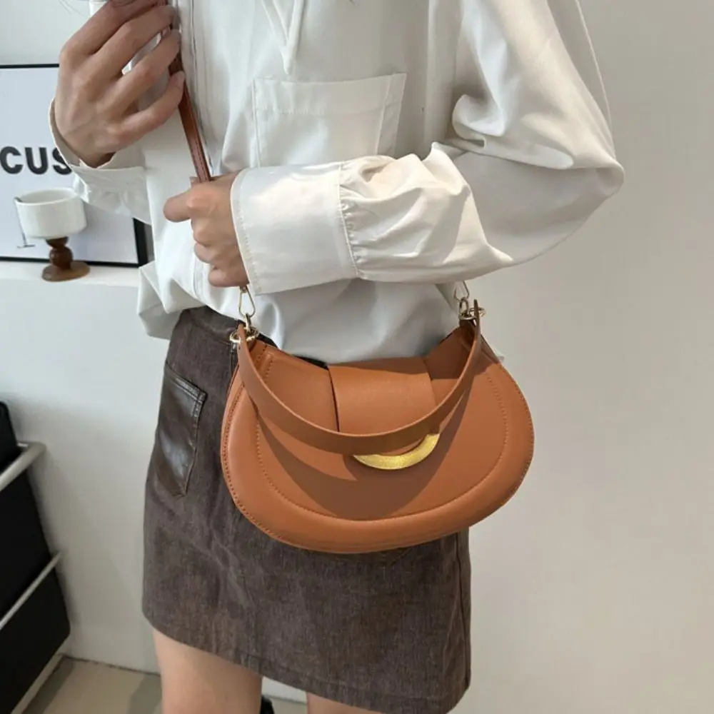 

Korean Style PU Leather Small Shoulder Bag Half-Moon Simple Girls Crossbody Bag Large Capacity Mini Tote Bag Women