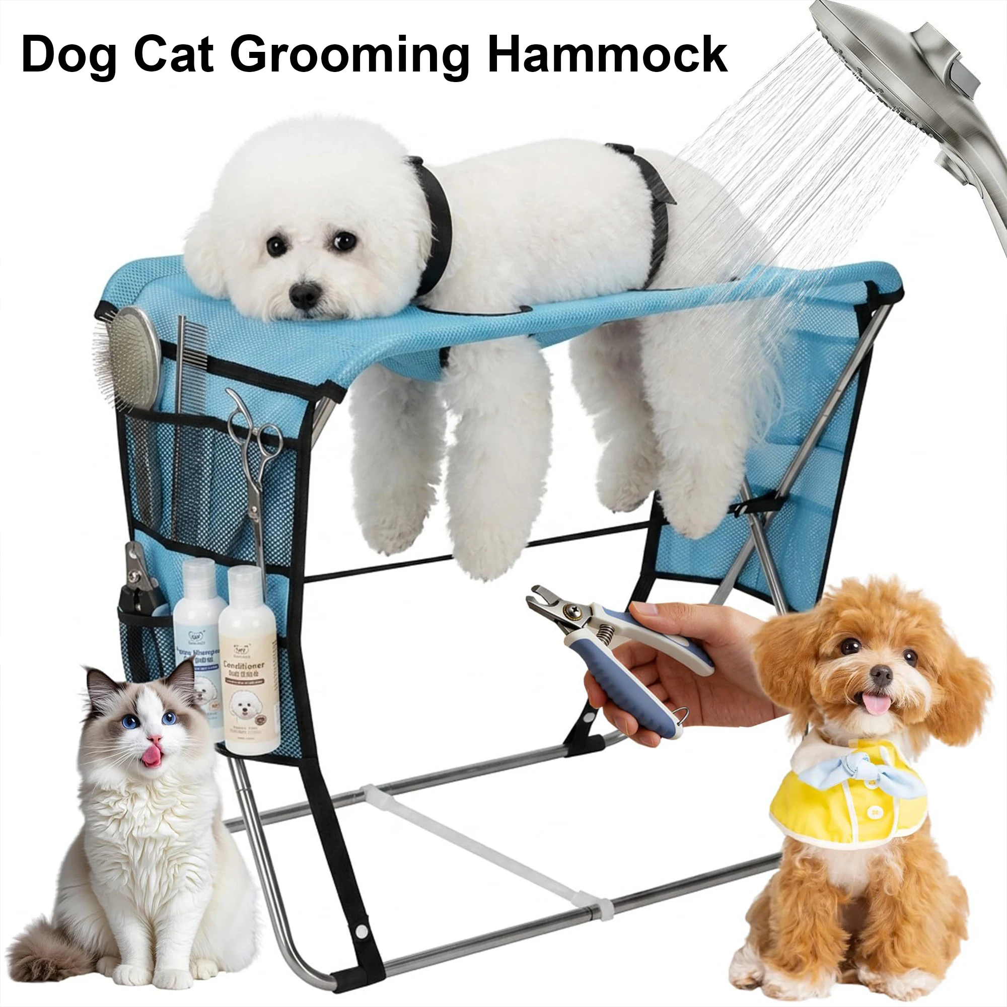 Image of Faltbarer Tierpflege-Badetisch mit fester Leine, tragbarer Wasch-, Trocknungs- und Trimmtisch für Hunde und Katzen, rutschfester Tierbadeständer