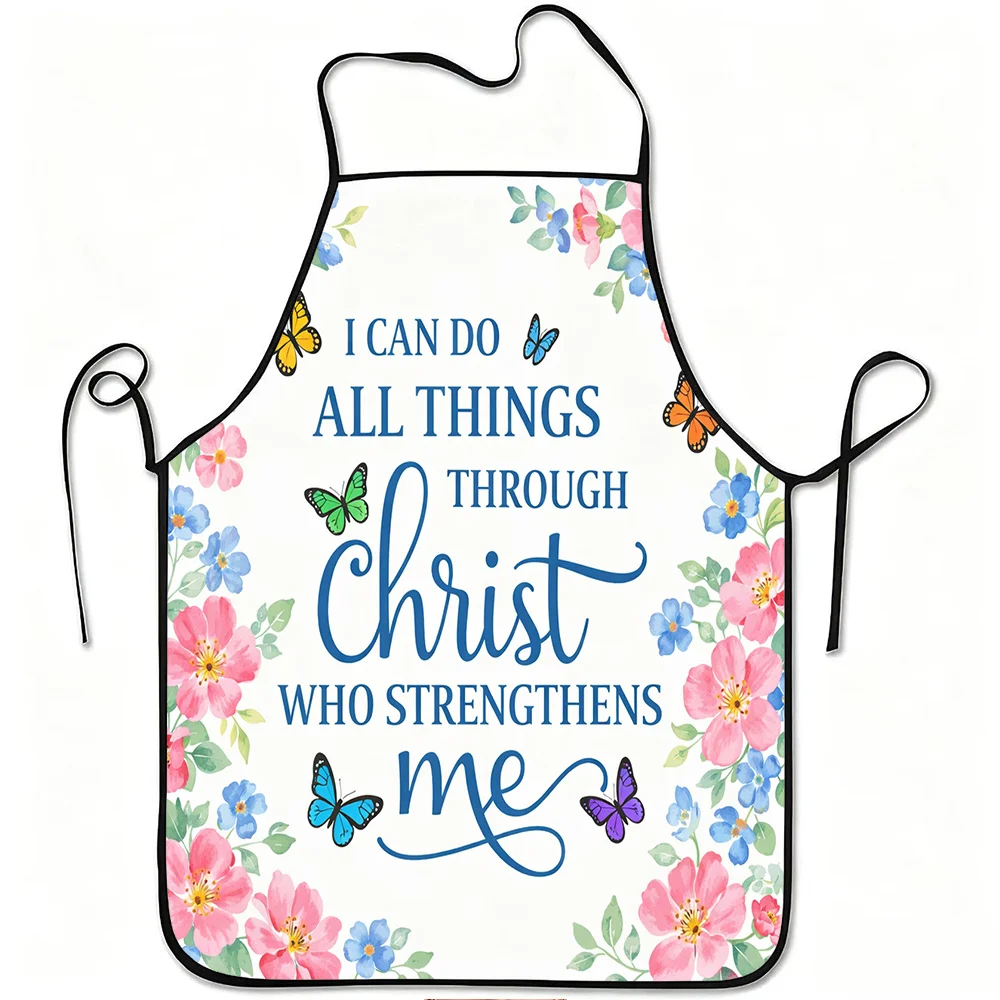 1pc Inspirational Faith Butterfly Floral Print Apron, Durable And Easy to Clean, Adjustable Waistband, Polyester Material, for K