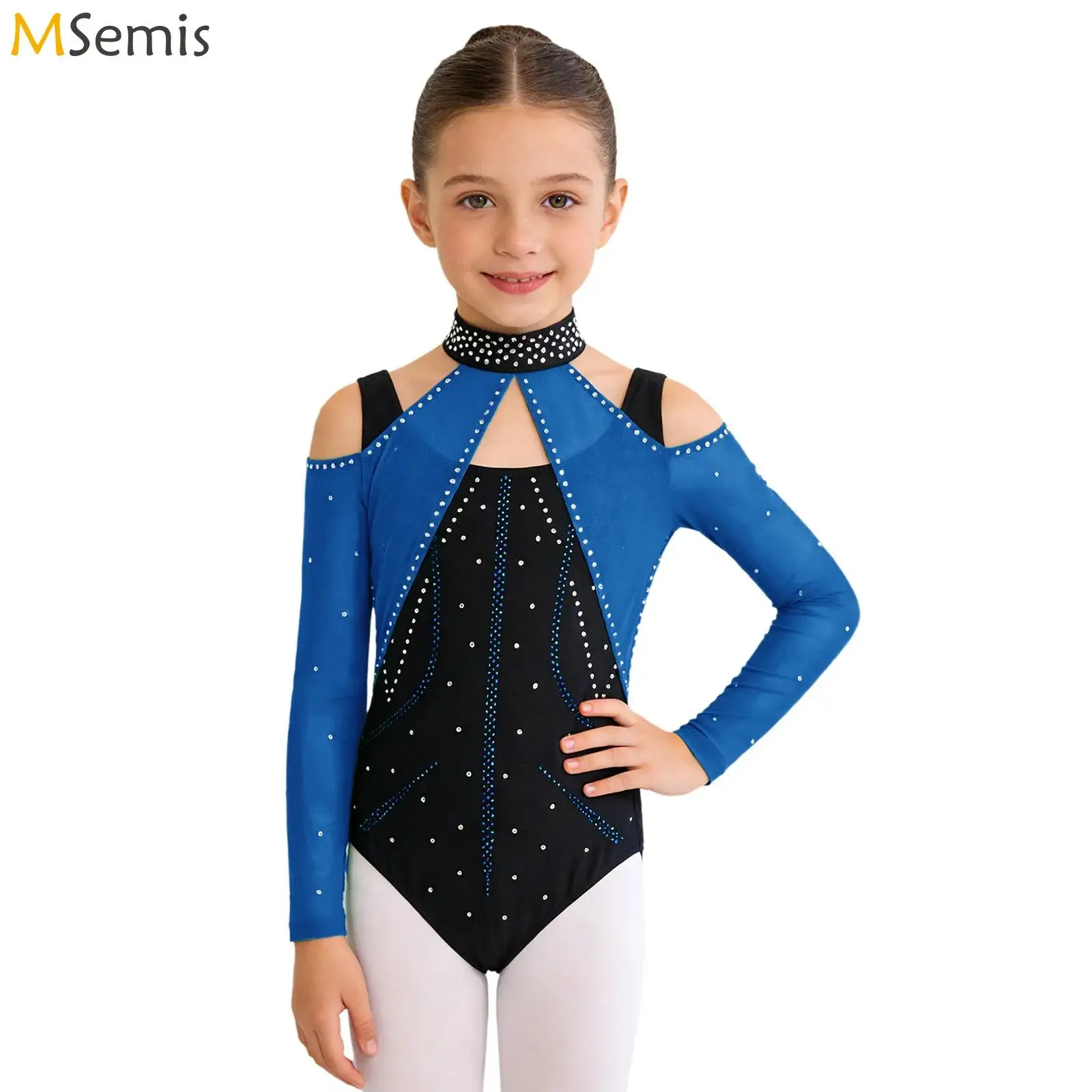 

Детский гимнастический купальник для девочек с блестящими стразами, сетчатыми вставками и вырезами, для балета, танцев, фигурного катания