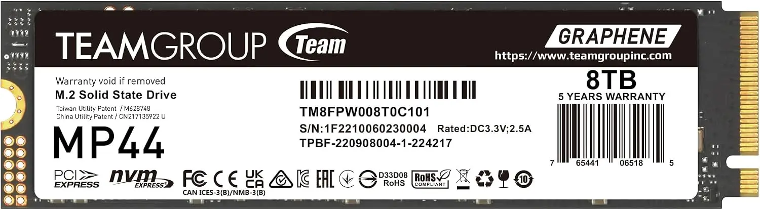 TEAMGROUP MP44 8TB SLC Cache Gen 4x4 M.2 2280 PCIe 4.0 SSD W/NVMe Laptop & Desktop & NUC & NAS Read/Write Speed Up To 7000 / 6000MB/s TM8FPW008T0C101