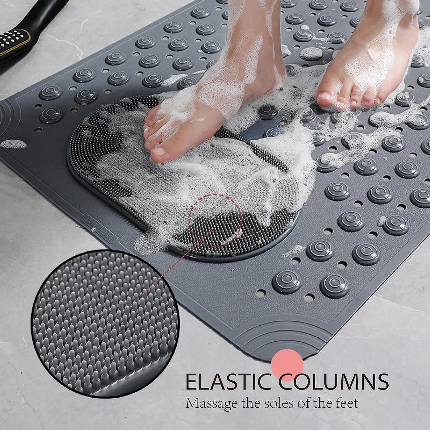 Large Non Slip Shower Mat: 27×14 Inch Shower Foot Scrubber Mat, Anti Slip Shower Mats for Inside Shower, Shower Floor Mat with Drain Holes Suction Cups, Scrub Bristles, Shower Matt Machine Washable
