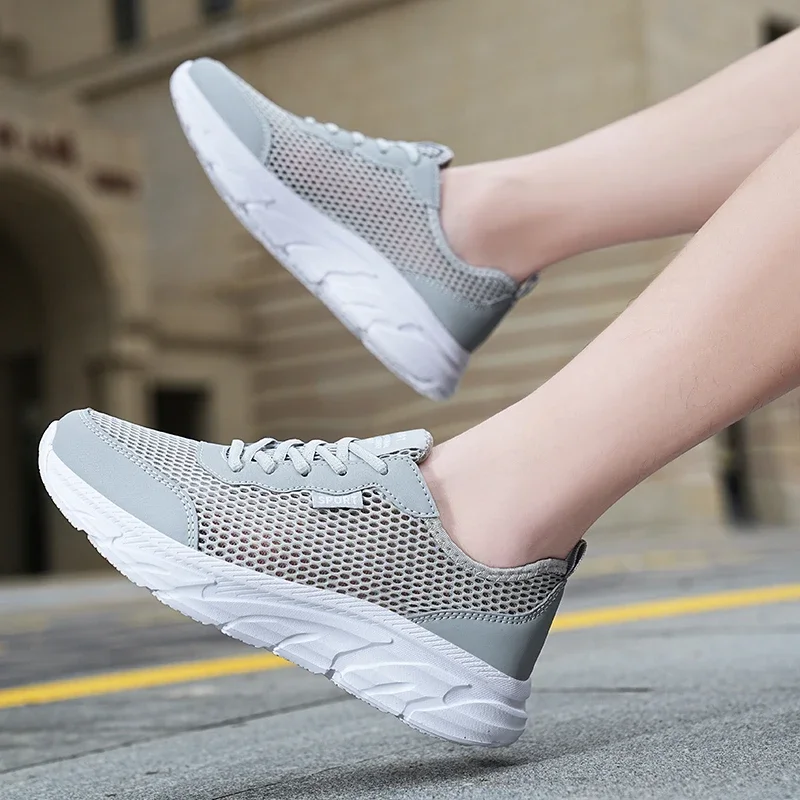 Casual Sneakers Men Shoes 2024 Spring Low-top Non-slip Men's Jogging Shoes Trendy Solid Color Men's Mesh Shoes Big Size 39-48