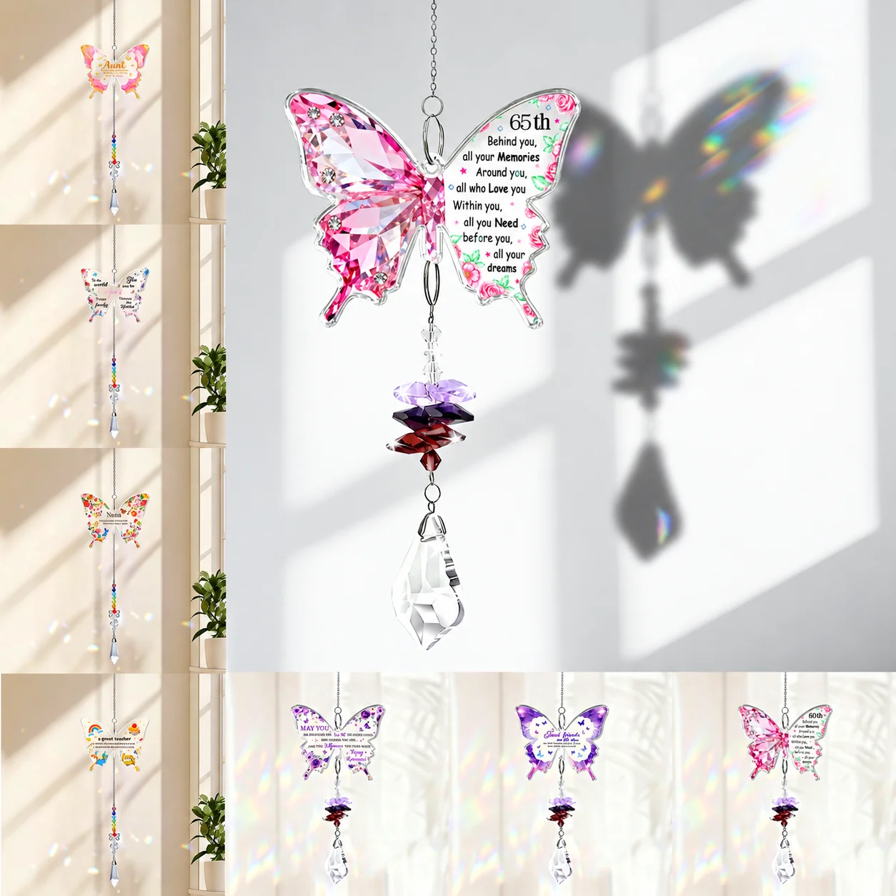 Window Hanging Decoration Floral Butterfly Suncatcher Garden Suncatcher Meaningful Crystal Pendant Hanging Ornament