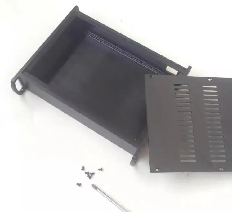 Black all aluminum power amplifier chassis preamp DAC install housing with handle W316*H70*D250mm