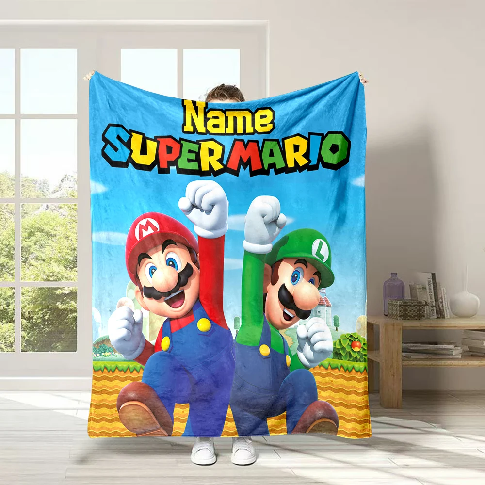 Customized Name Personalized Blanket Super Mario Print  Adult Children Warm and Comfortable Blankets Home Supplies Holiday Gifts