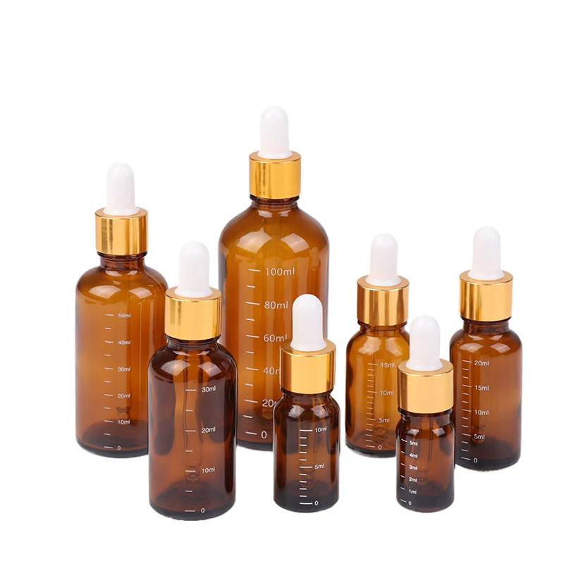 5ml-100ml Dropper Bottles With Scale Reagent Eye Drop Amber Glass Aromatherapy Liquid Pipette Bottle Refillable Bottles Travel