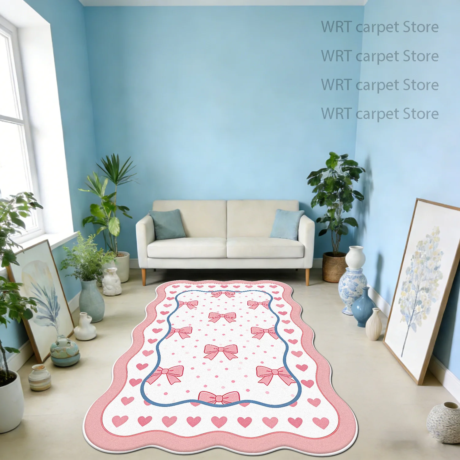 Cute Pink Bow Irregular Living Room Rug Home Decoration Girl Bedroom Non-slip Soft Carpet Fashion Non-slip Non-slip Floor Mat