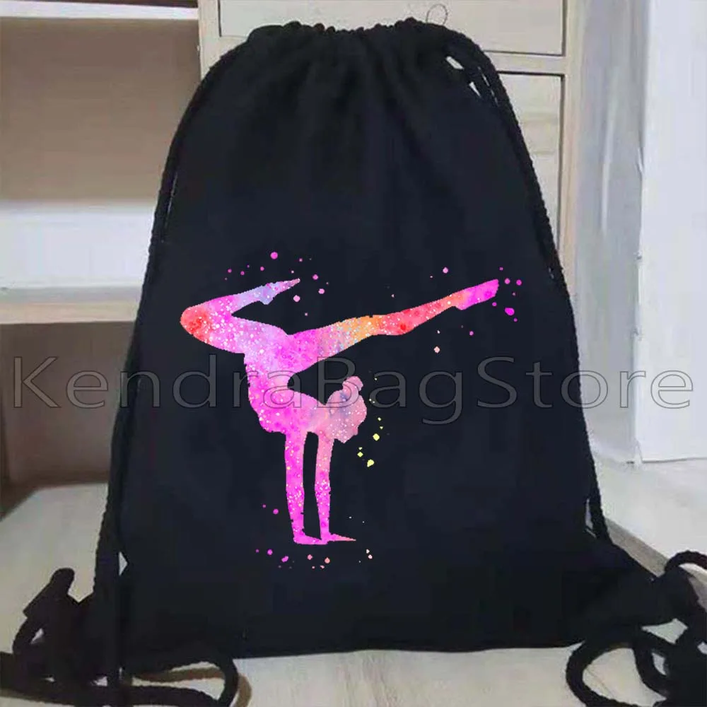 Colorful Gymnastics Girl Canvas Drawstring Bags Soccer Backpack Gymnast Sports Yoga Dance Tumblin Gifts Gym Sackpack String Bag