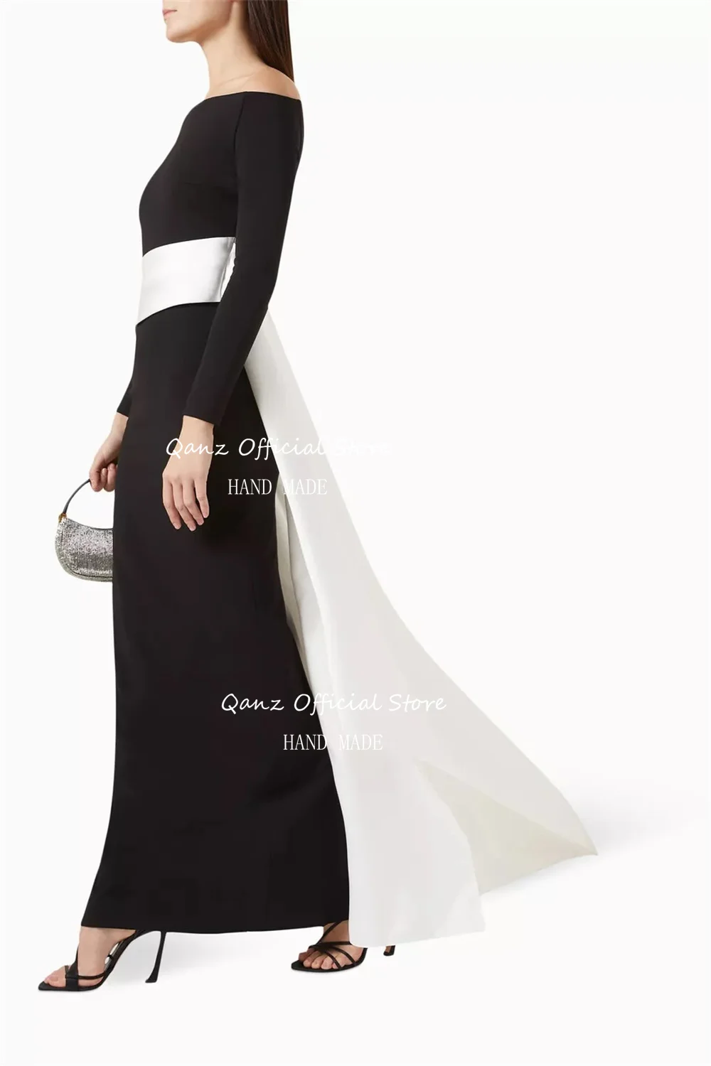 Qanz Black Vintage Prom Dresses Long Sleeves Mermaid Satin Mermaid Arab Vestidos De Gala Robe De Soirée Luxe élégante Customized