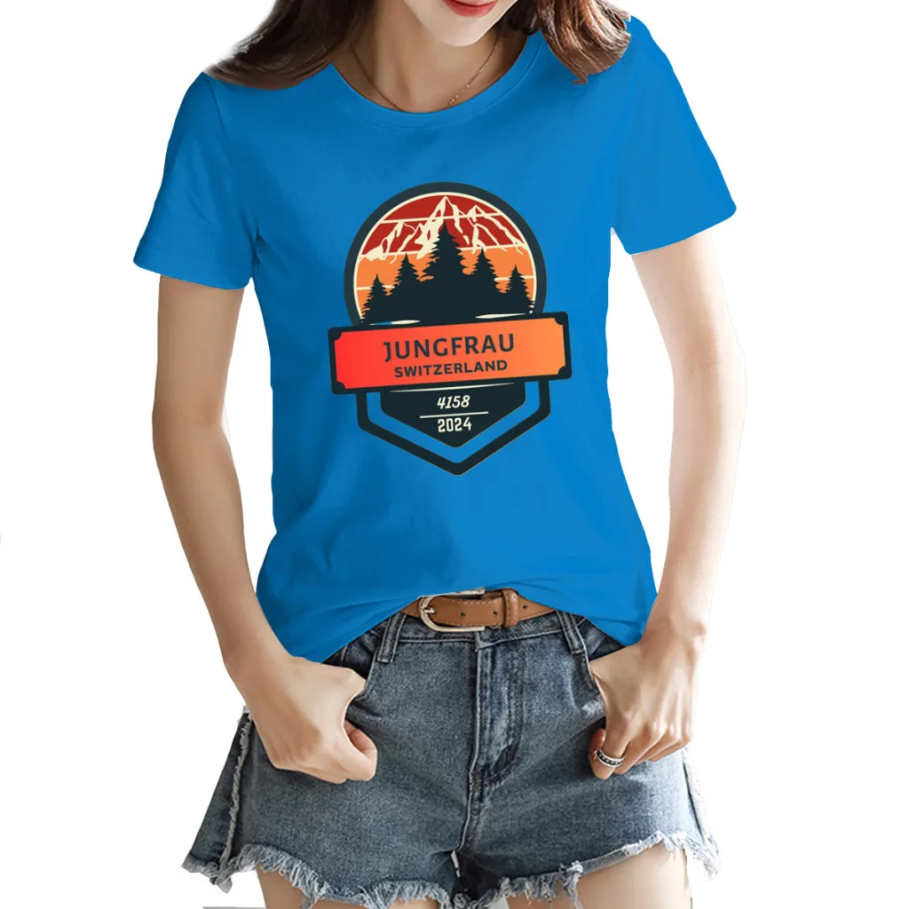 

Jungfrau mountain Hike - Switzerland top peaks Women's Printed Short Sleeve T-Shirt, Harajuku Style, New Summer Top