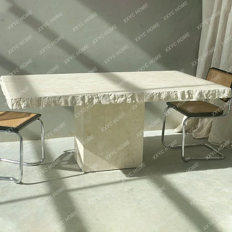 X-S Cave Stone Dining Table Quiet Style Natural Rough Surface High-End Design Table Broken Marble Stone Plate Dining Table HG