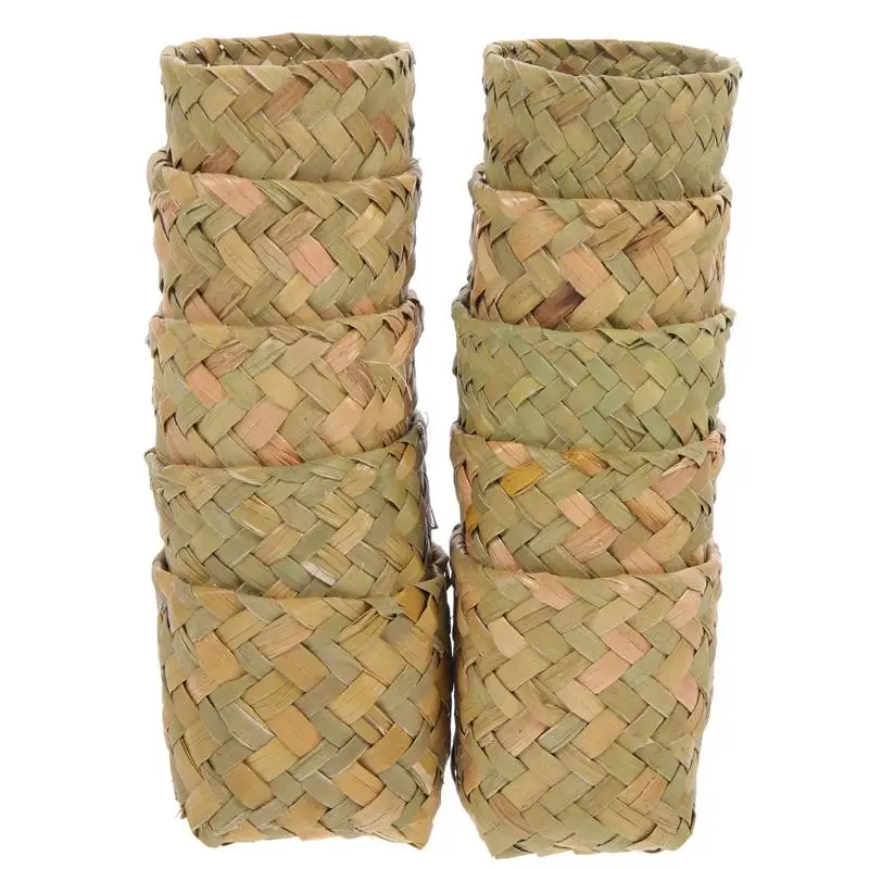 10pcs Straw Woven Candy Boxes Engagement Ring Box Mini Candy Basket Gift Container Wedding Party Favors