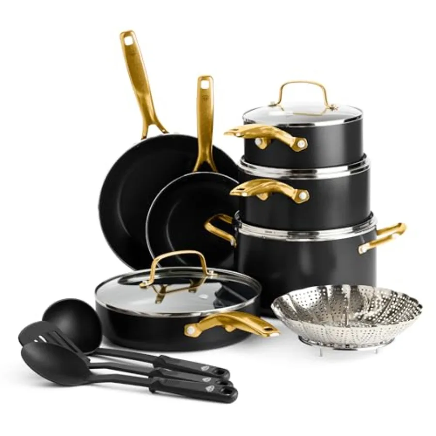 

14 Piece Induction Nonstick Cookware Set with Diamond Infused PFASFree Ceramic Coating for HighPerformance Cooking Durable and