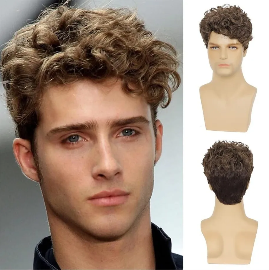 

Synthetic Wig - Gray Side-Swept Short Hair, High-Temperature Fiber, Fashionable Hairstyle Wig for Men in Gray