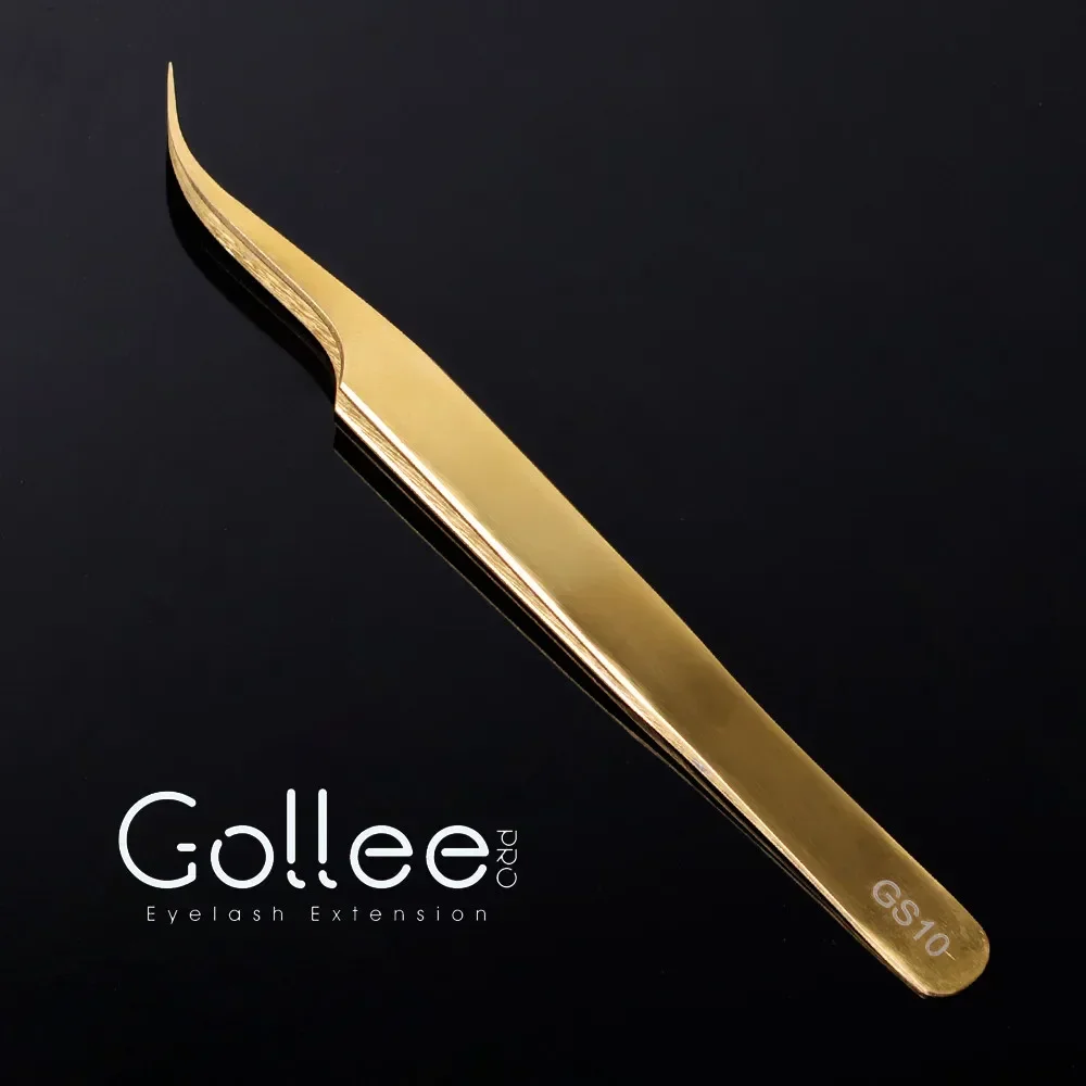 Gollee High Precision Light Weight Gold Plated Tweezers Gold Eyelash Applicator Gollee Gold Lash Tweezers For Eyelash Extension