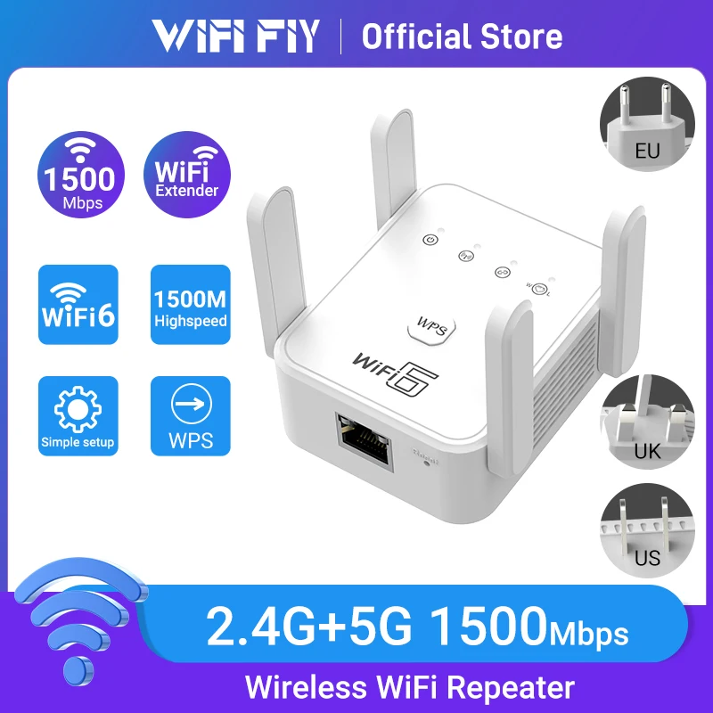 

WIFI6 AX3000 Gigabit Wireless Repeater Router Dual Band 2.4/5Ghz Signal Booster 4 High-gain Antenna Long Range Amplifer for Home