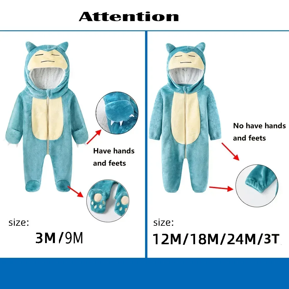 Snorlax Cosplay Costume Kawaii Baby Pikachu Pajamas Clothing Newborn Infant Rompers Onesie Winter Sleepwear Halloween