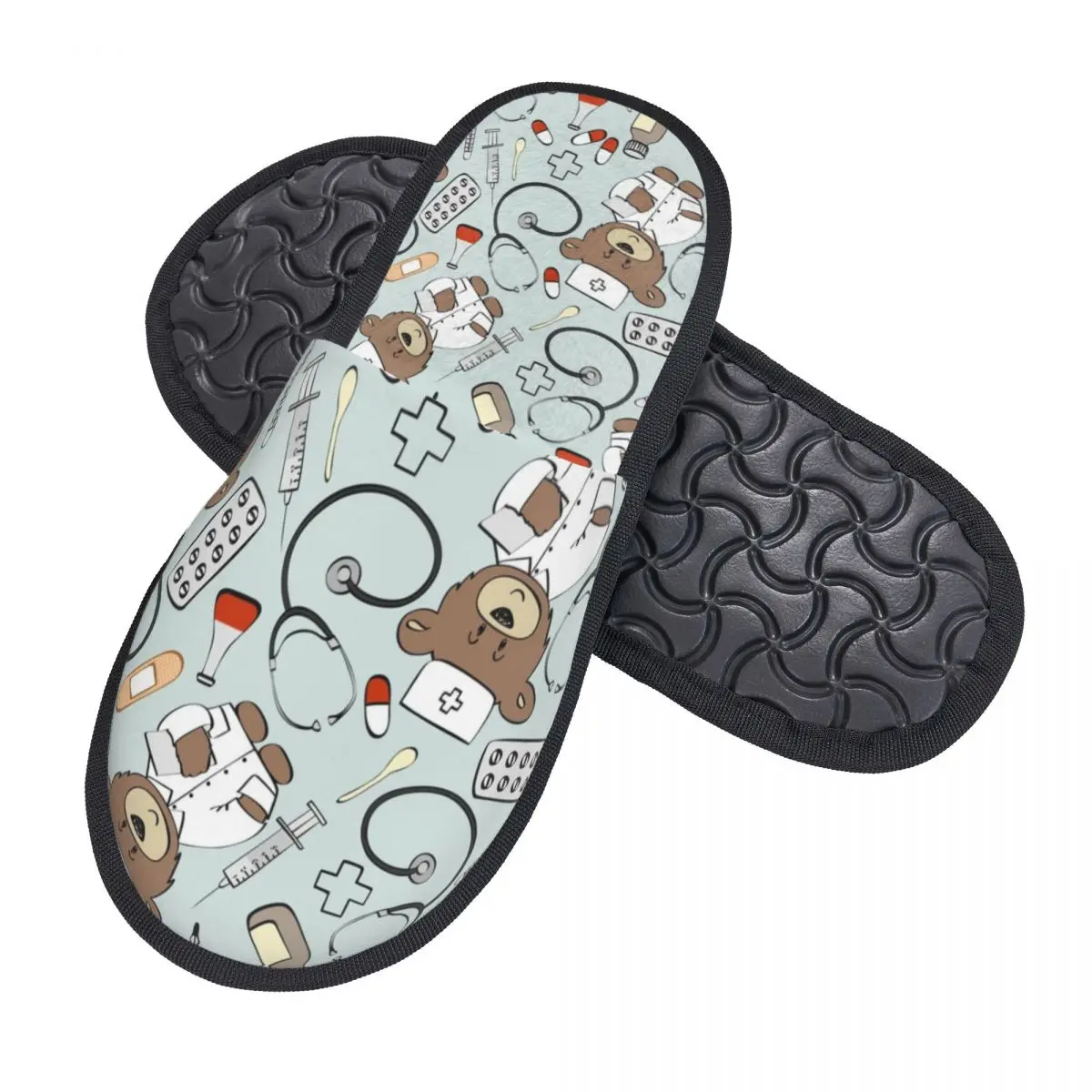 Custom Nurse Pattern With Bear Comfort Scuff With Memory Foam Slippers Women Health Care Nursing Hotel House Shoes