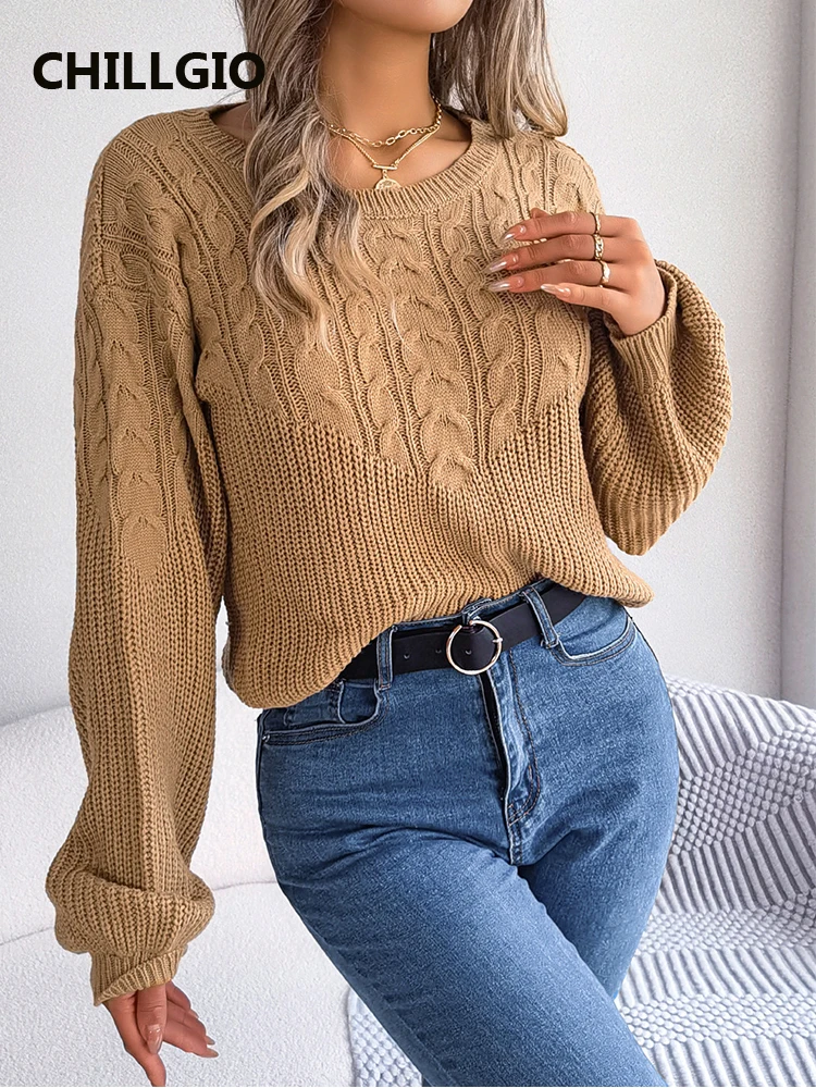 CHILLGIO Women Autumn Warm Knitting Sweater Casual O Neck Long Sleeves Elastic Tricots Tops Ins Fashion Korean Knitted Pullovers