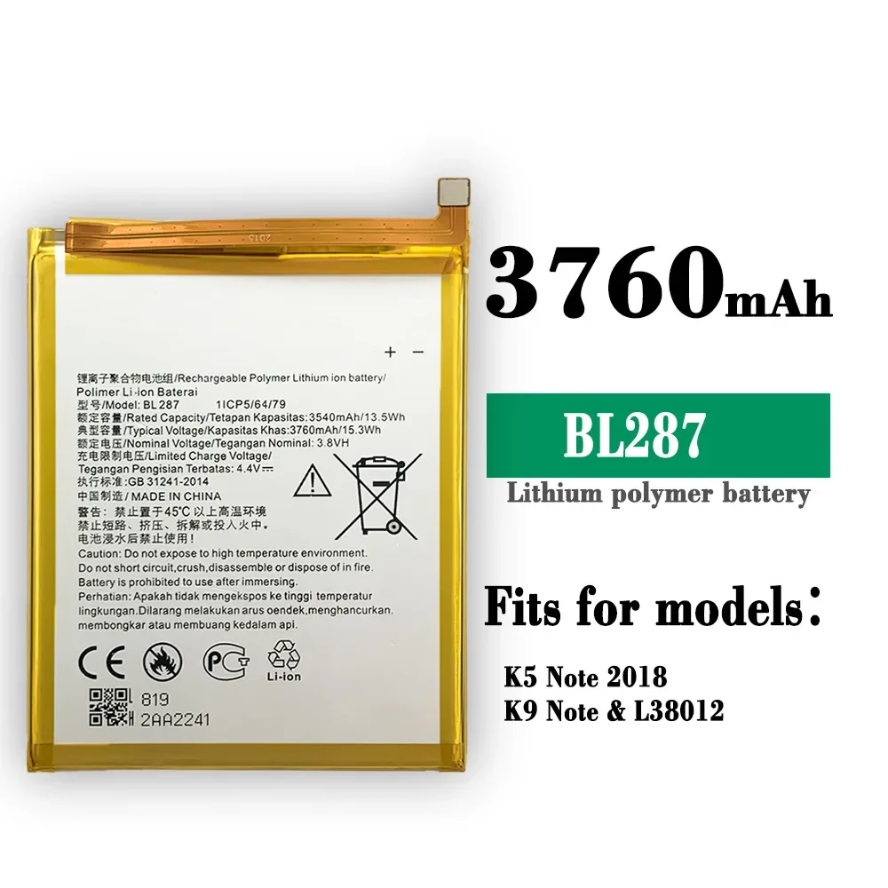 

Battery BL287 For Lenovo K5 Note L38012 / K9 Note 6.0 Inch BL287 Battery Mobile Phone + Gift Tools