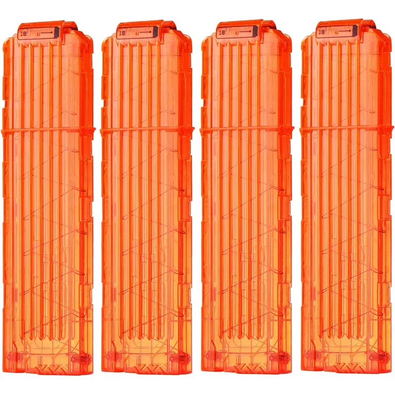 FRENSIT 4PCS Clips de bala suave 18 balas Clips de pistola de dardos Clip de revista para pistola de dardos de juguete Nerf (naranja transparente)