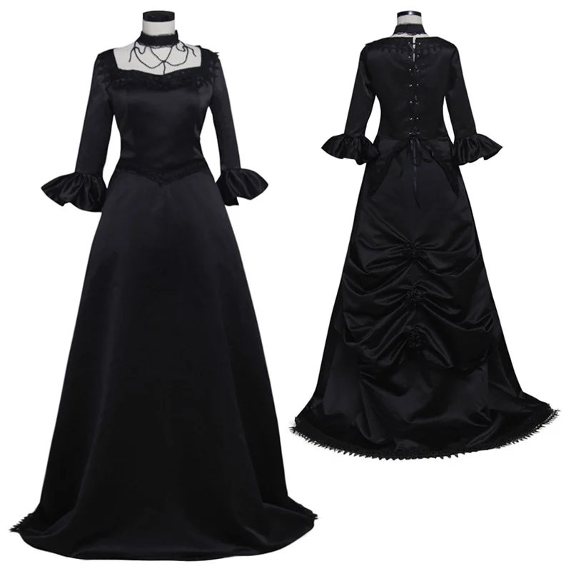 Queen Victoria Court Cosplay Costume Vintage Black Noble Elegant Women's Masquerade Halloween  Wedding Party Dresses