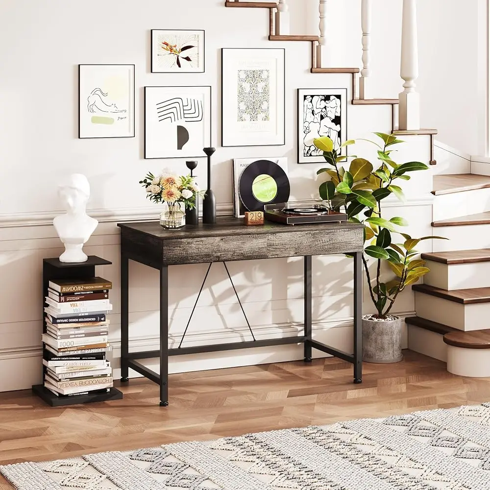 Small Desk With 2 Wooden Drawers, 40 H Home Office Writing Desk, Vanity Table With Storage, Computer Desk For Bedroom Small